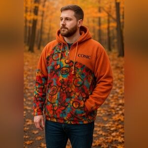 Conic Men's Multicolor Fleece  XL Vintage Hoodie Rare